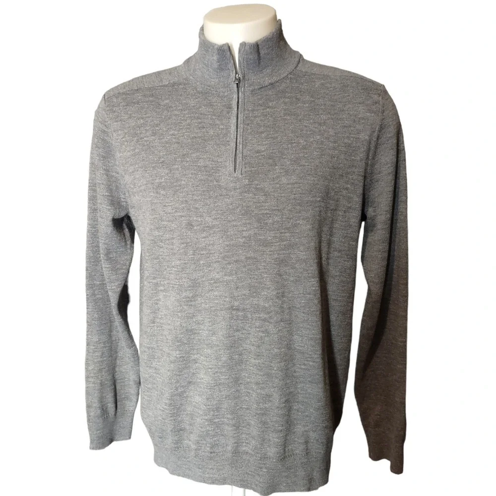 Banana Republic Sweater Mens Large Norm Core Gray Quarter Zip Mock Neck Pullover
